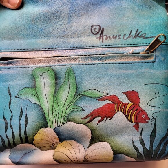 Anuschka Shoulder Bag Leather Crossbody Bag Hand-Painted Mermaid Motif Bag-NEW - Picture 2 of 9